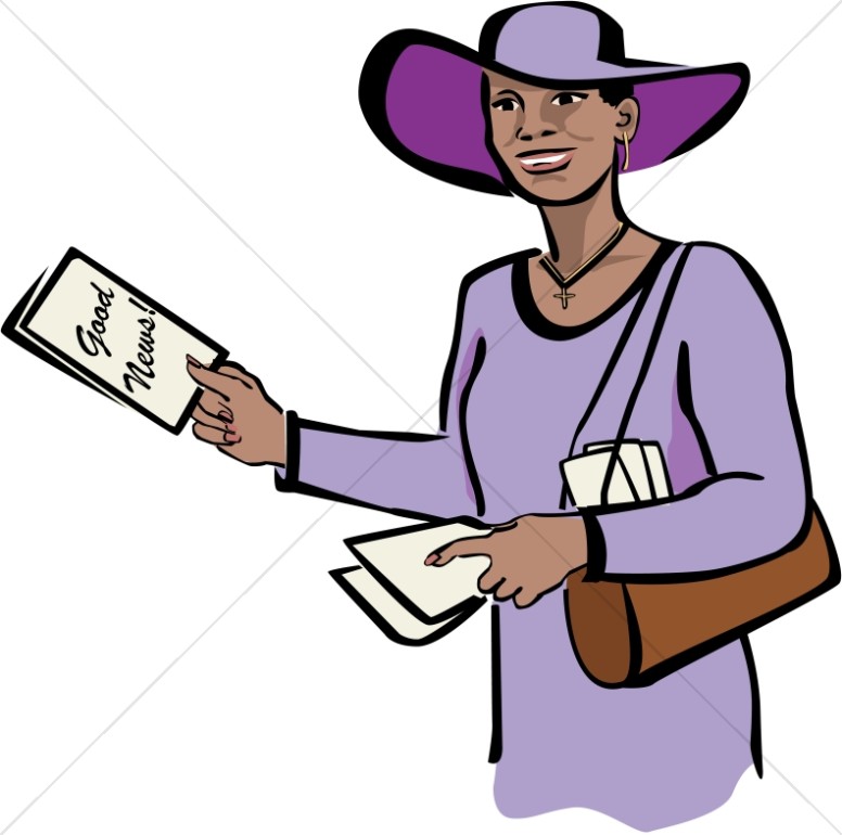 Christian Woman in Purple with Tracts Thumbnail Showcase