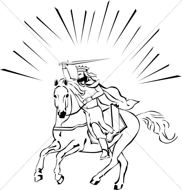 White Horse Rider in Black and White
