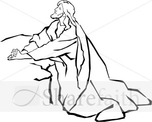 Jesus in the Garden of Gethsemane in Black and White | Jesus Clipart