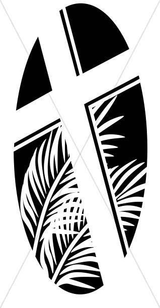Oval Cross with Palms in Black and White