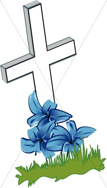 Cross with Blue Flowers and Grass Thumbnail Showcase