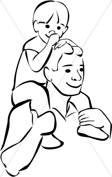 Son on Fathers Shoulders in Black and White Thumbnail Showcase