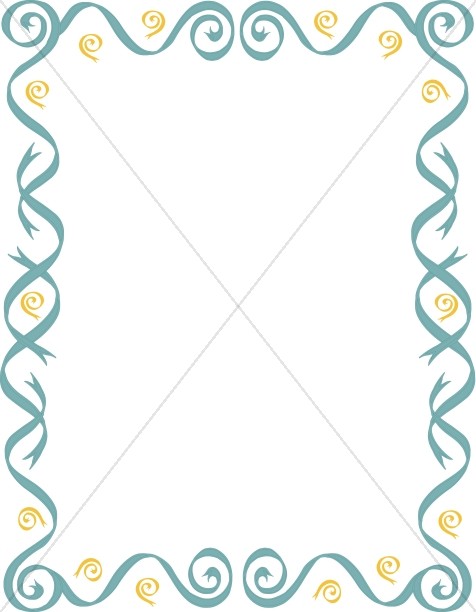 Blue Ribbons and Gold Curlies Border