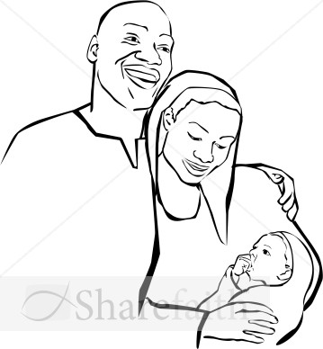 African American Holy Family Clipart Outlined | Nativity Clipart