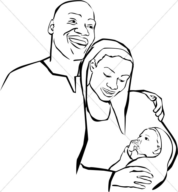 African American Holy Family Clipart Outlined Thumbnail Showcase