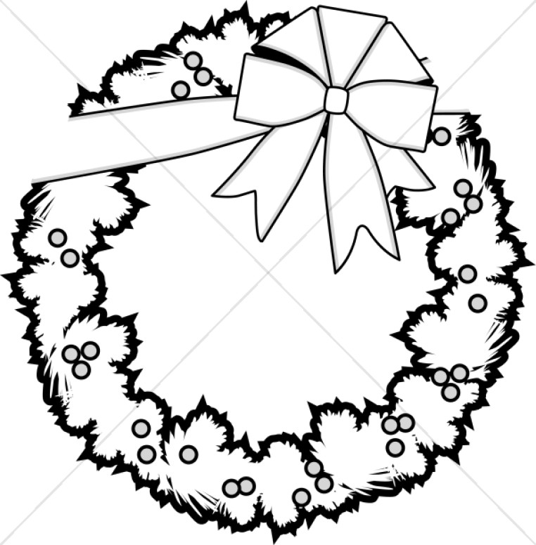 clipart christmas wreath black and white - photo #11