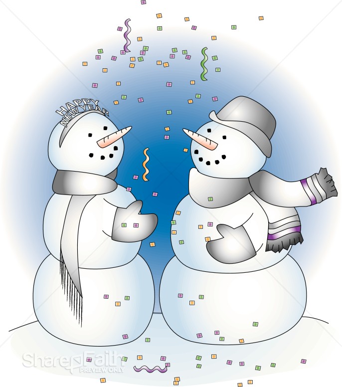 Two Snowman at a Party | Christian New Year Graphics