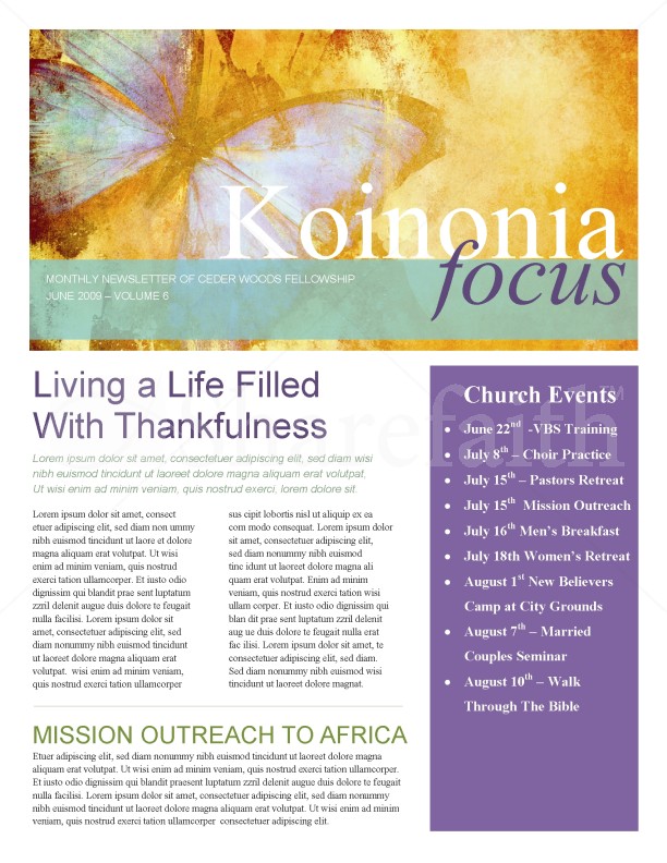 Butterfly Church Newsletter Thumbnail Showcase