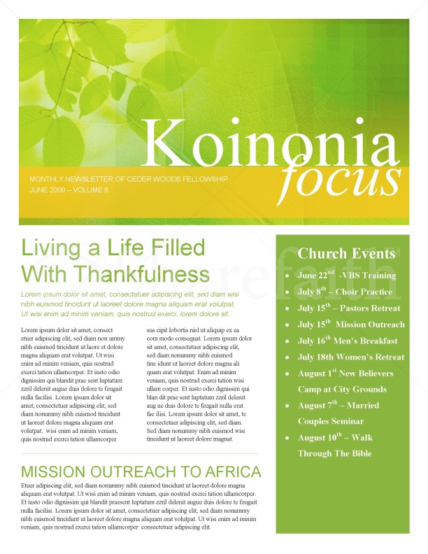 Leaves Of Green Church Newsletter Thumbnail Showcase