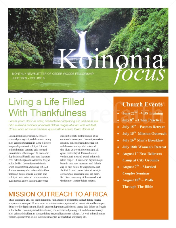 Waterfall Church Newsletter Thumbnail Showcase