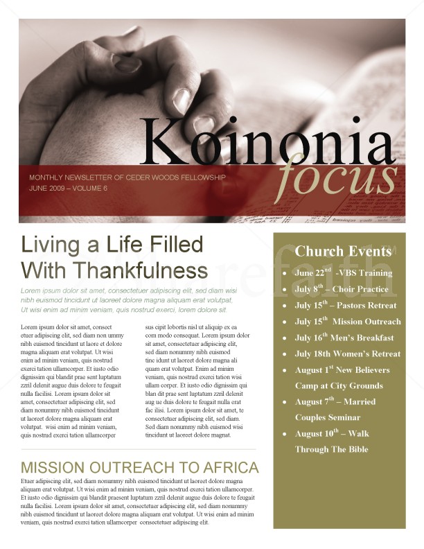 Praying Hands Church Newsletter Thumbnail Showcase