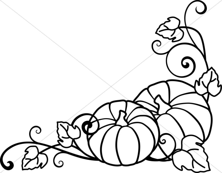 Pumpkins And Vines Lineart Harvest Day Clipart