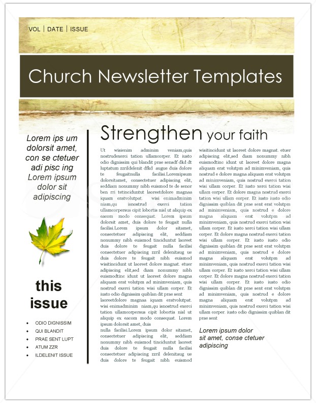 Fall Leaves Church Newsletter Template | page 1