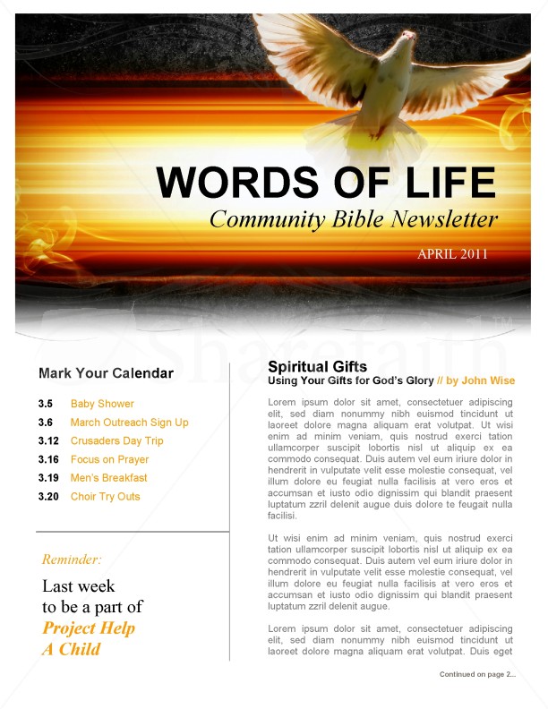 Holy Spirit Dove Church Newsletter Thumbnail Showcase