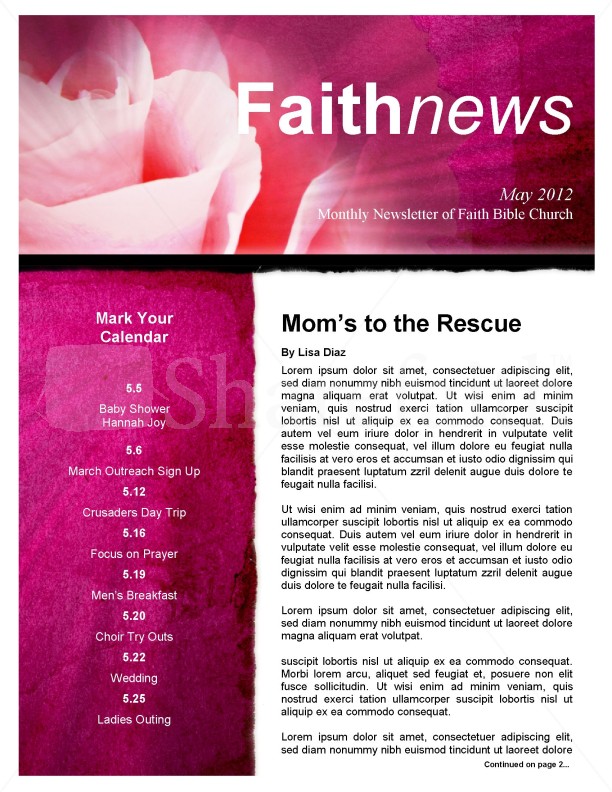 Mother's Day Church Newsletter Template Thumbnail Showcase