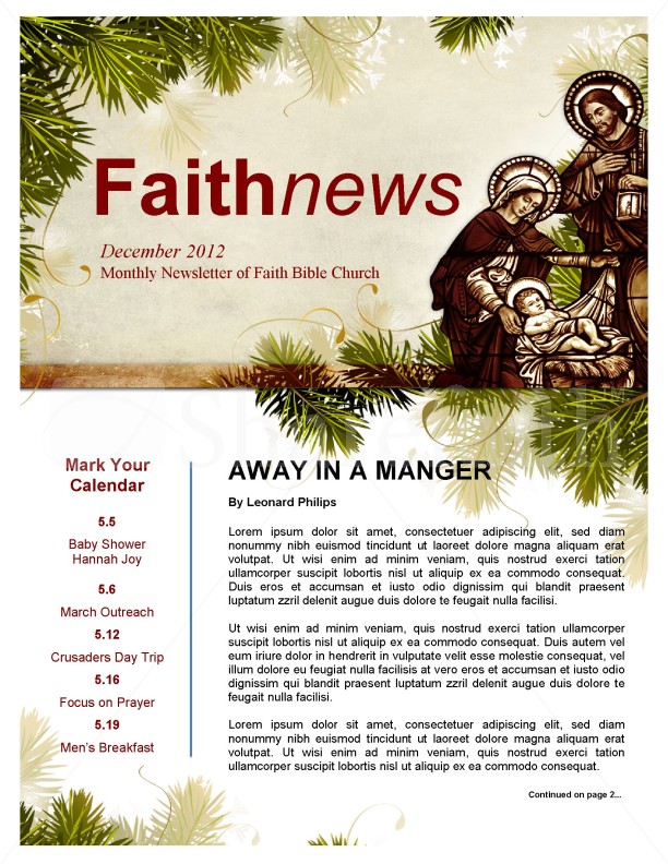 Away in a Manger Church Newsletter Template Thumbnail Showcase