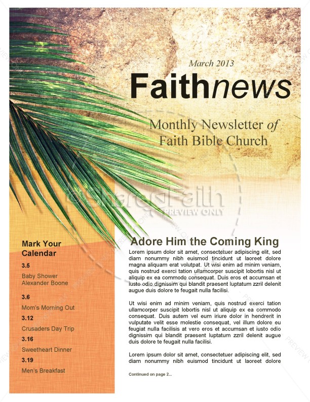 Palm Sunday Newsletter Template for Church | page 1