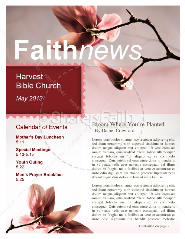 Flower Newsletter Template for Church Thumbnail Showcase