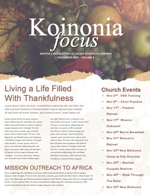 Thanksgiving Celebrate God's Blessing Newsletter
