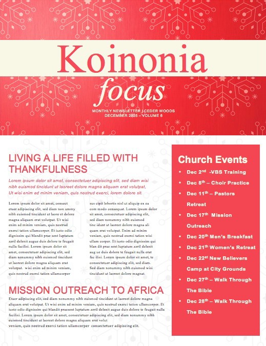 Snowflake Christmas Invitation Ministry Newsletter
