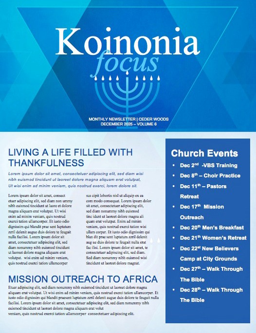 Hanukkah Celebration of Lights Church Newsletter