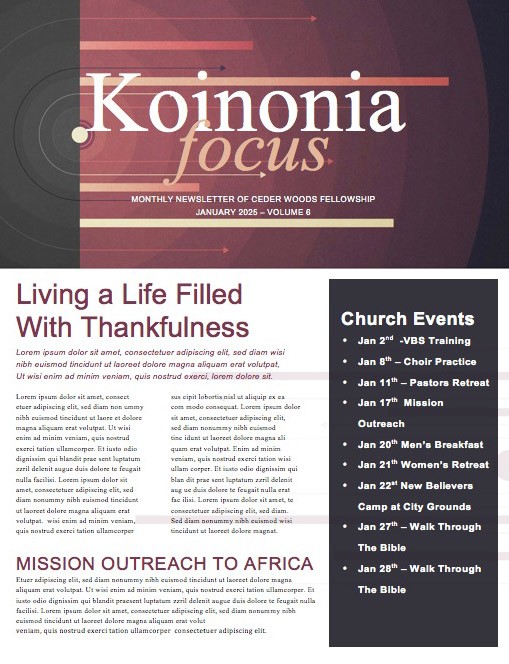 Reset for the New Year Church Newsletter