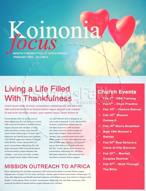 Celebrating Love Valentine's Day Church Newsletter | page 1