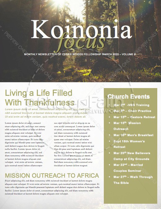 Sunlit Forest Church Newsletter Thumbnail Showcase