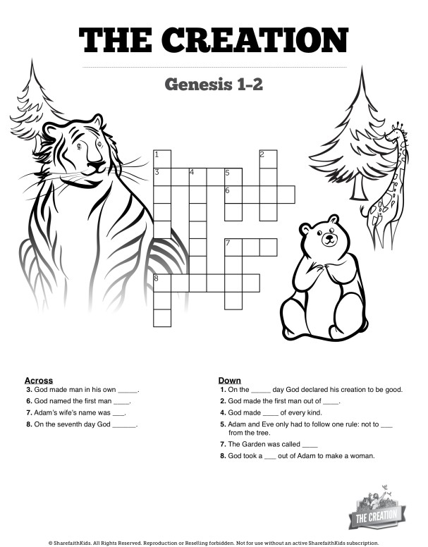 The Creation Story Sunday School Crossword Puzzle Thumbnail Showcase