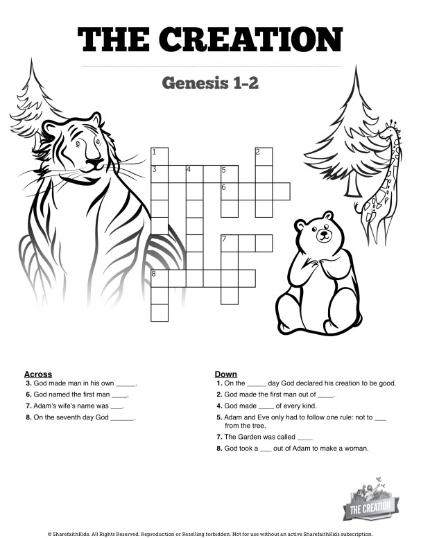 The Creation Story Sunday School Crossword Puzzle Clover Media