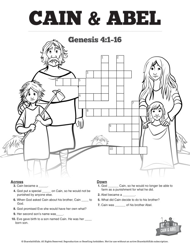 Cain and Abel Sunday School Crossword Puzzles Clover Media