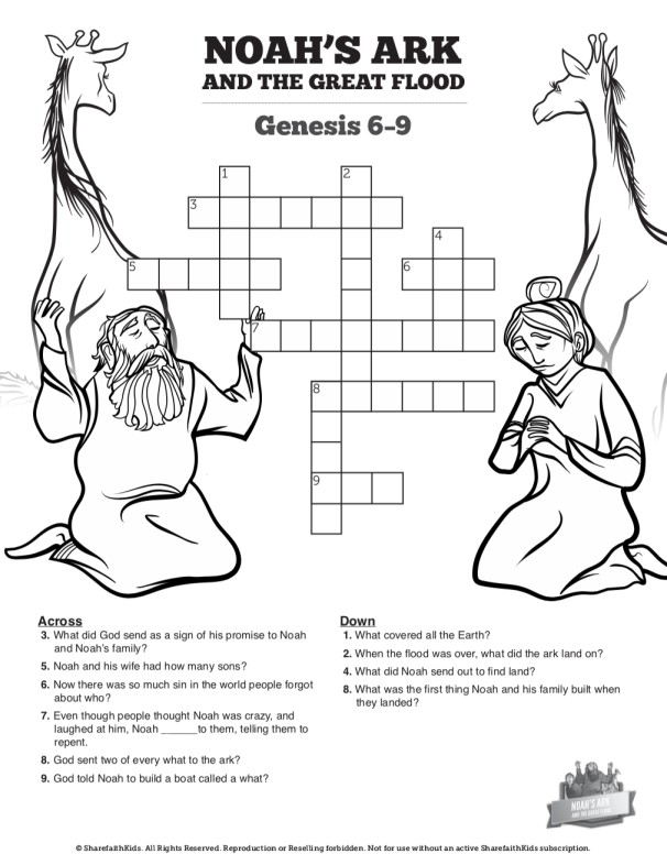 Noah S Ark Sunday School Crossword Puzzles Sharefaith Kids