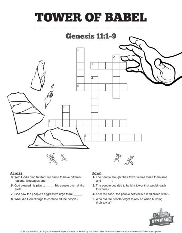 Tower of Babel Bible Story For Kids Sunday School Crossword Puzzles Thumbnail Showcase