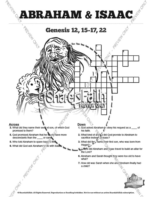 The Story Of Abraham and Isaac Sunday School Printable Crossword