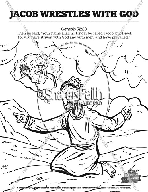 The Story Of Jacob Wrestling With God Sunday School Coloring Pages Thumbnail Showcase
