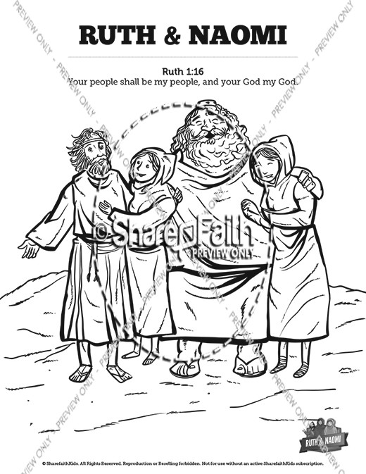 Ruth and Naomi Sunday School Coloring Pages Thumbnail Showcase