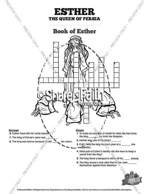 Queen Esther Sunday School Crossword Puzzles Sharefaith Kids