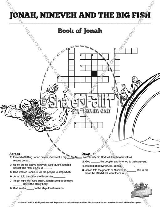 Jonah And The Whale Sunday School Crossword Puzzles | Sharefaith Kids