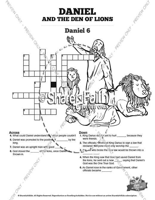 Daniel And The Lions Den Sunday School Crossword Puzzles Thumbnail Showcase