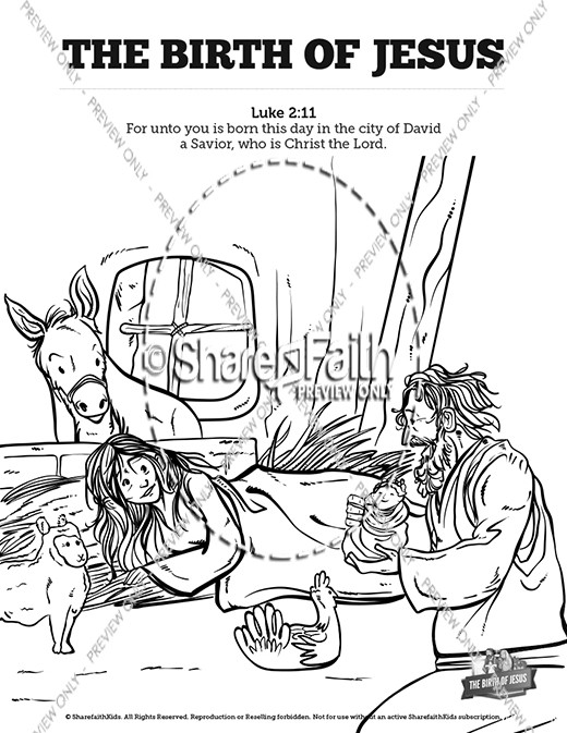 The Birth of Jesus Sunday School Coloring Pages Thumbnail Showcase