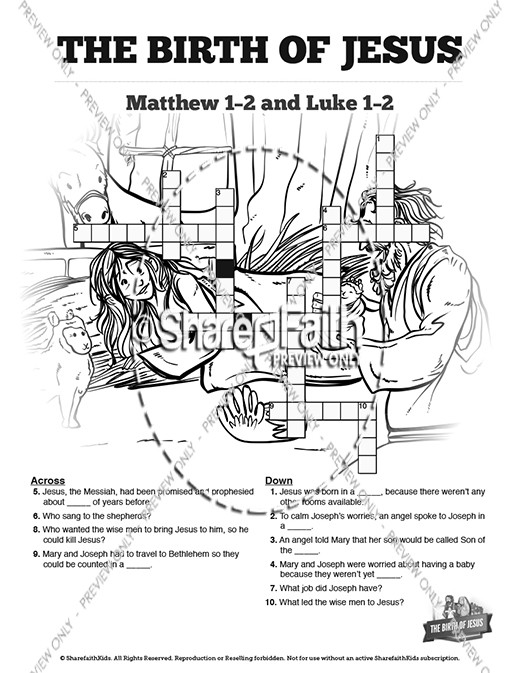 The Birth of Jesus Sunday School Crossword Puzzles Thumbnail Showcase