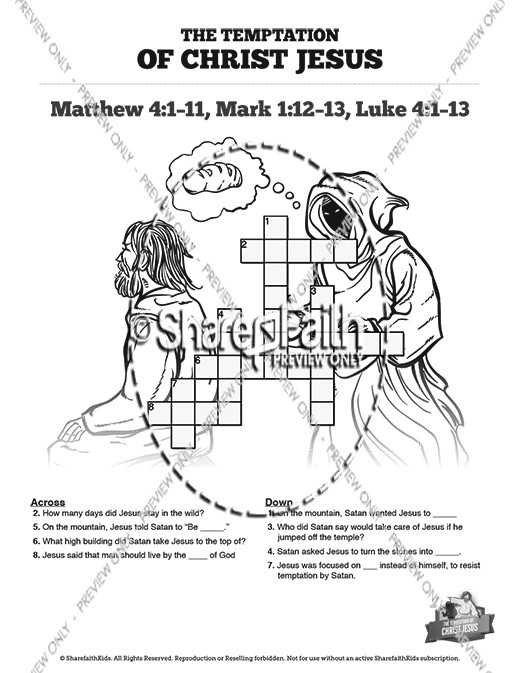 Matthew 4 Jesus Tempted Sunday School Crossword Puzzles Clover Media