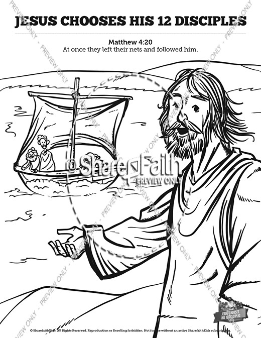 Jesus Chooses His 12 Disciples Sunday School Coloring Pages Thumbnail Showcase