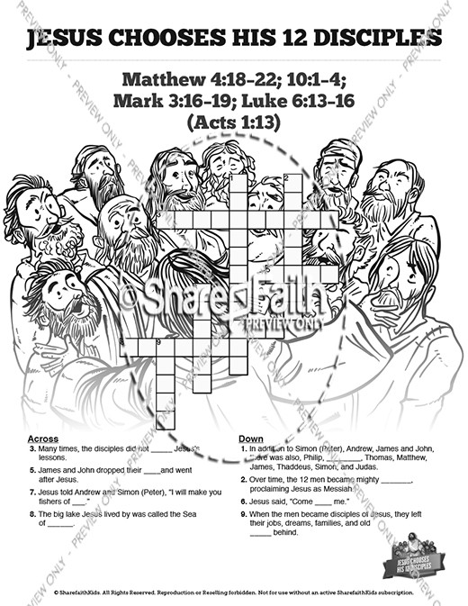 Jesus Chooses His 12 Disciples Sunday School Crossword Puzzles Thumbnail Showcase