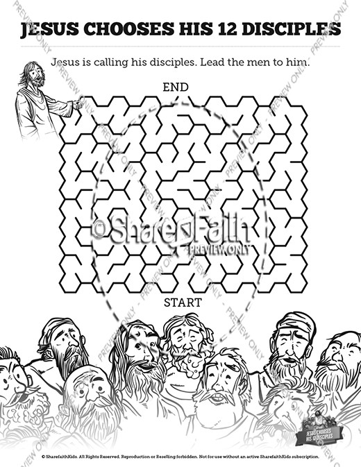 jesus chooses his 12 disciples bible mazes sharefaith kids