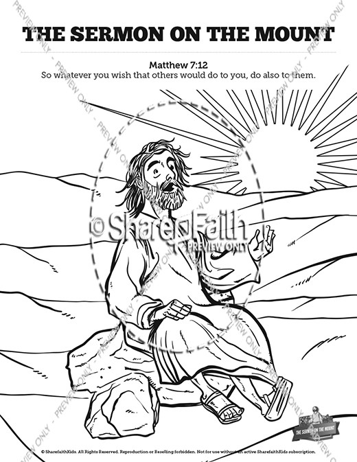 Sermon On the Mount (Beatitudes) Sunday School Coloring Pages Thumbnail Showcase