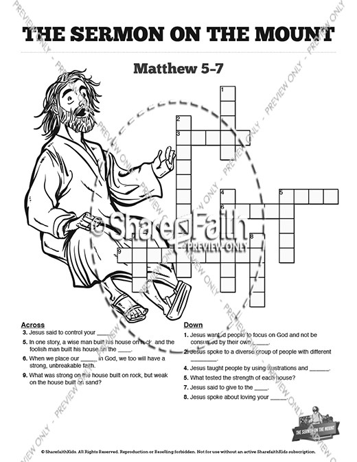 Sermon On the Mount (Beatitudes) Sunday School Crossword Puzzles ...