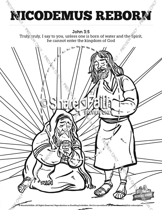 John 3 Nicodemus Bible Sunday School Coloring Pages Thumbnail Showcase