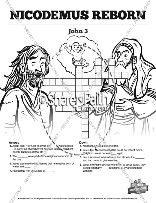 John 3 Nicodemus Bible Sunday School Crossword Puzzles Thumbnail Showcase