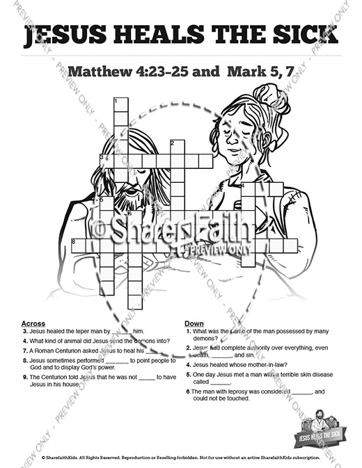 Jesus Heals The Sick Sunday School Crossword Puzzles Thumbnail Showcase